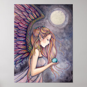 Belle Affiche Imprimée Ange Fée Aquarelle