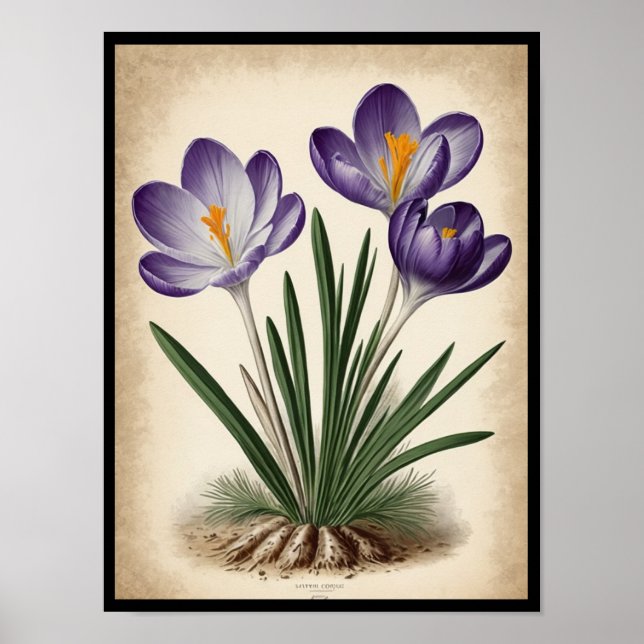 Belle affiche murale de Crocus Sativus en violet (Devant)