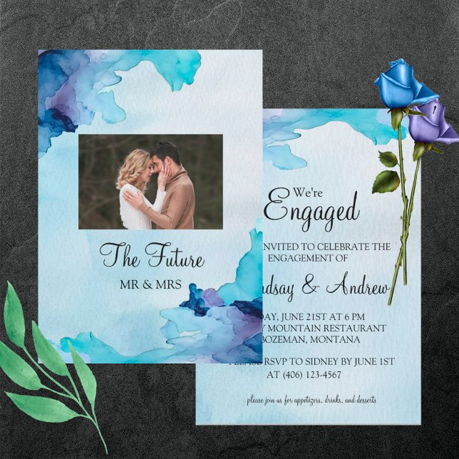 Belle Aquarelle Bleu Engagement Invitation (Créateur téléchargé)