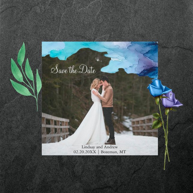 Belle Aquarelle Bleu Plat Enregistrer La Carte Dat (Créateur téléchargé)