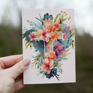 Belle aquarelle Christian Cross Carte de vacances