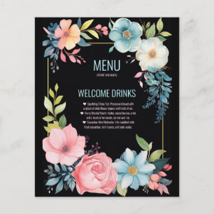 Belle aquarelle colorée Floral Mariage Menu