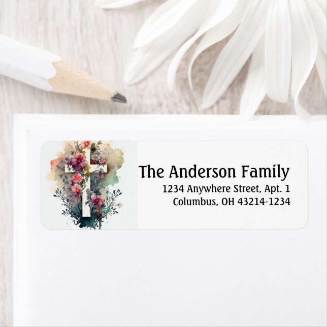 Belle aquarelle Croix chrétienne Étiquette de Pâqu (En situation)