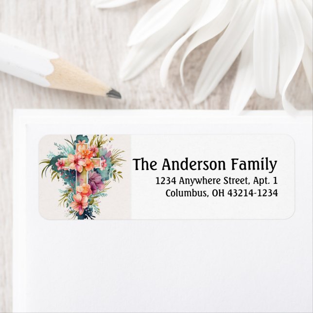 Belle aquarelle Croix chrétienne Étiquette de Pâqu (En situation)