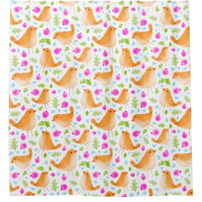 Belle Aquarelle Douce Oiseau Douche Rideau (Devant)