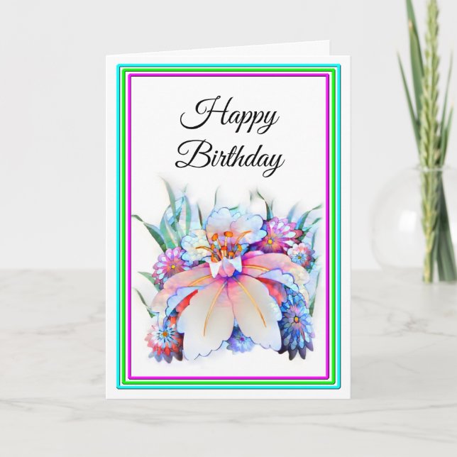Belle Aquarelle Fleurs Anniversaire Carte (Devant)