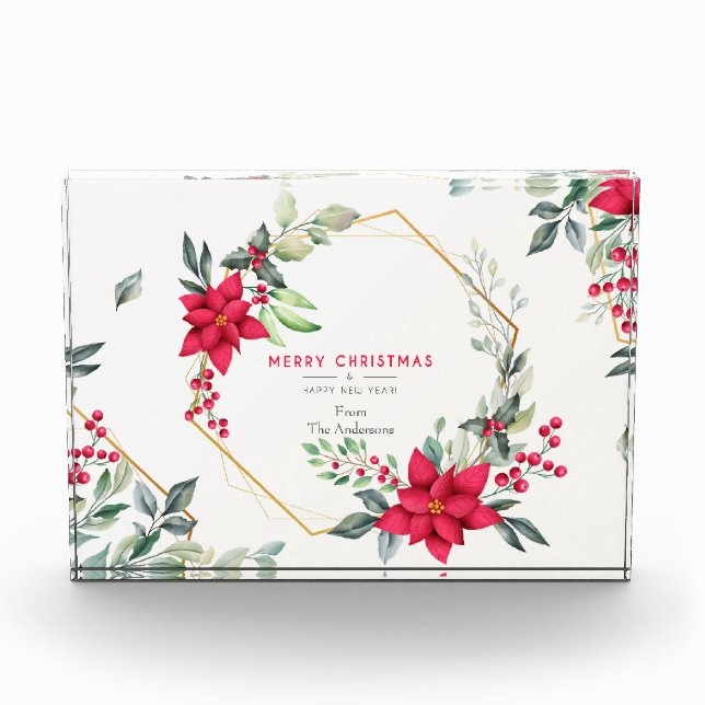 Belle aquarelle Fleurs de Noël Bloc photo (Devant)