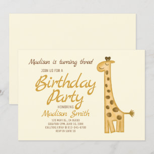 Belle Aquarelle Giraffe Invitation Anniversaire
