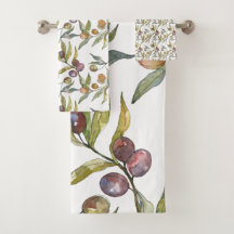 Belle Aquarelle Italienne Olives Motif Blanc