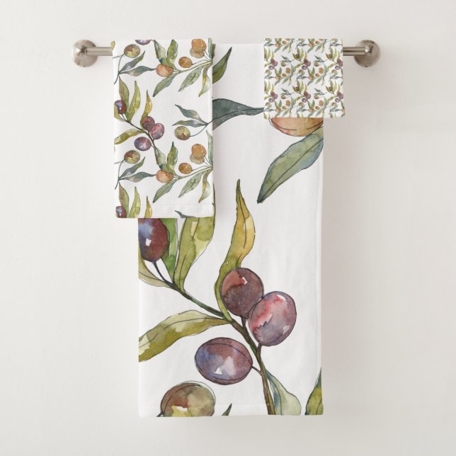 Belle Aquarelle Italienne Olives Motif Blanc (En situation)