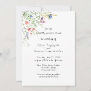 Belle Aquarelle Meadow Fleurs sauvages Invitation