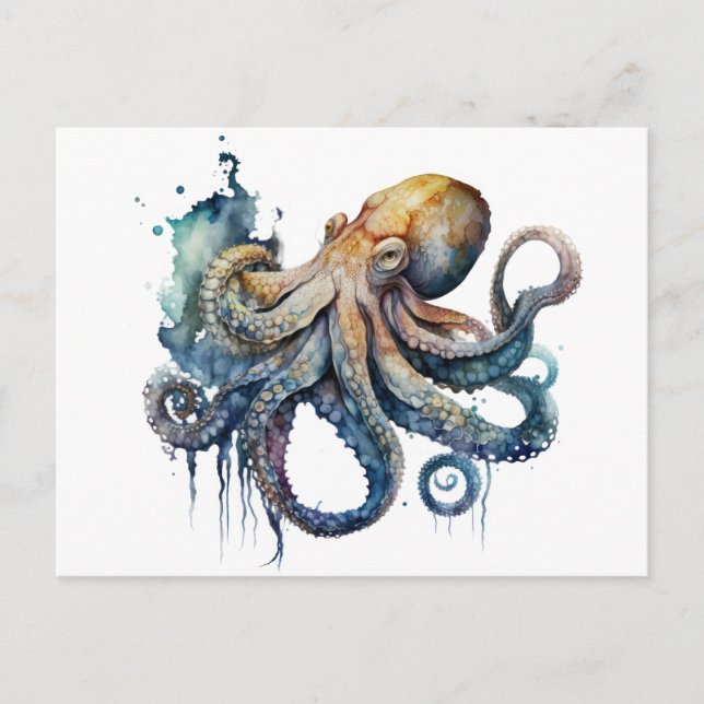 Belle aquarelle Octopus Carte postale (Devant)