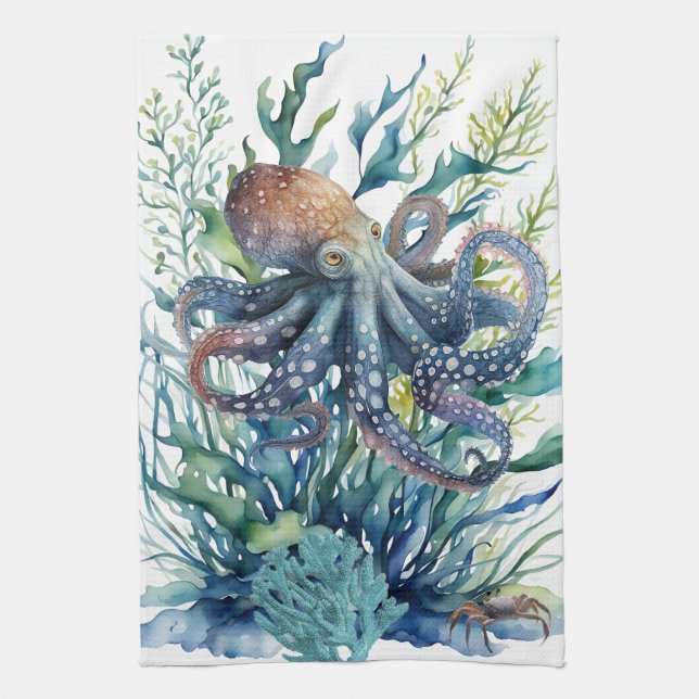 Belle Aquarelle Octopus Serviette de cuisine (Vertical)