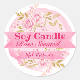 Belle aquarelle Rose parfum soy Étiquettes