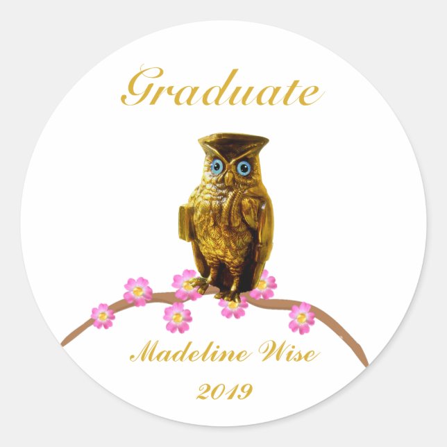 Belle Autocollant de Diplômé de Chouette Dorée (Devant)