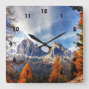 Belle Automne Arbres Montagne Mur Horloge