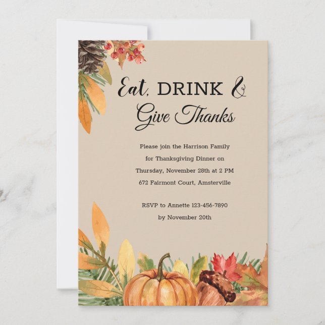 Belle automne Thanksgiving Invitation (Devant)