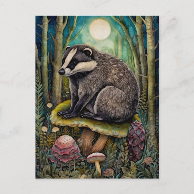 Belle Badger Dans La Carte Postale Art Forêt (Devant)