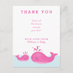 Belle Baleine Rose Baby shower Fille Merci Cartes