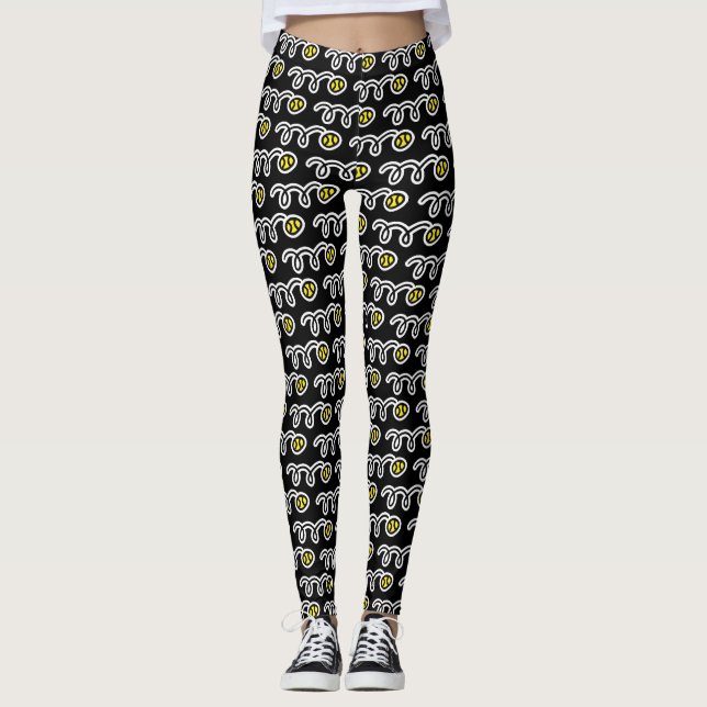 Belle balle de tennis jaune motif sport leggings (Devant)