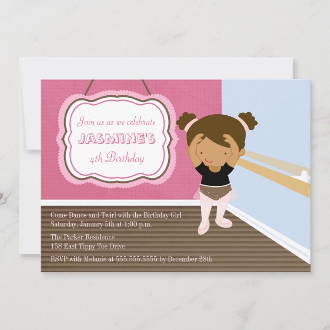 Belle ballerine rose fille anniversaire invitation (Devant)