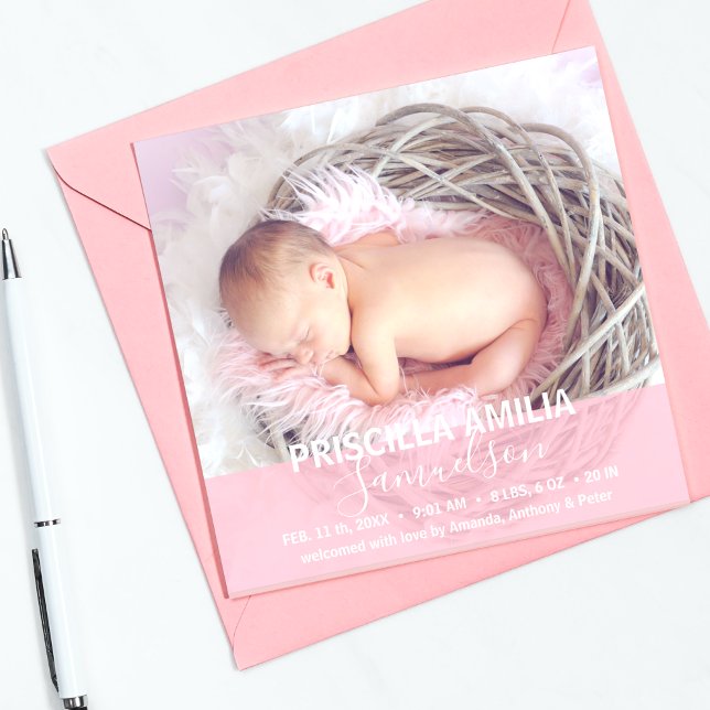 Belle Bébée fille Faire-part de naissance PHOTO ro (Créateur téléchargé)