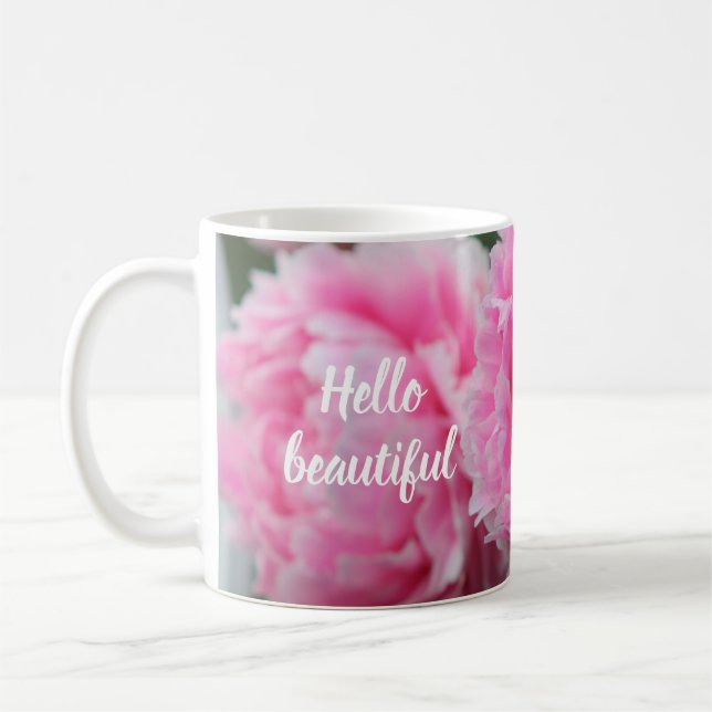 Belle belle tasse rose de pivoine bonjour (Gauche)