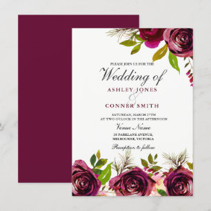Belle Bourgogne Deep Red Floral Wedding Invitation
