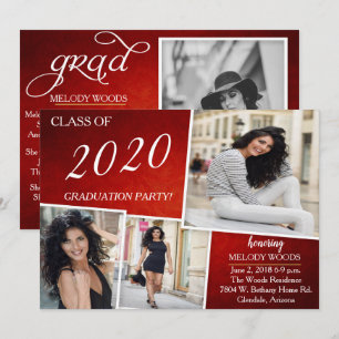 Belle Bright Red Graduation Invitation