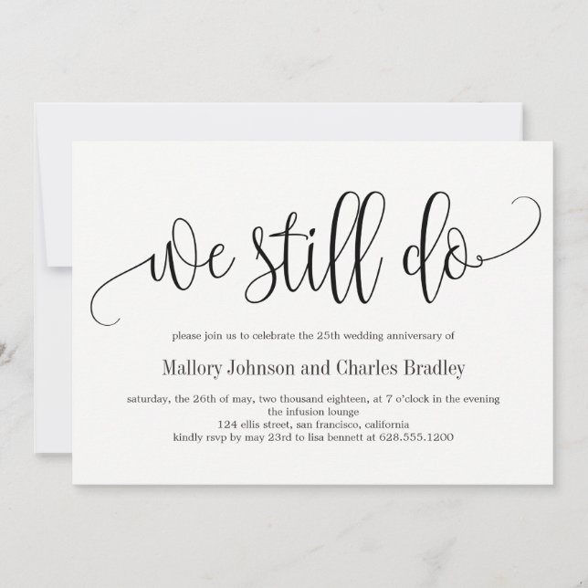 Belle Calligraphie Mariage Anniversaire Invitation (Devant)