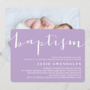 Belle Calligraphie Violet Baptême Invitation