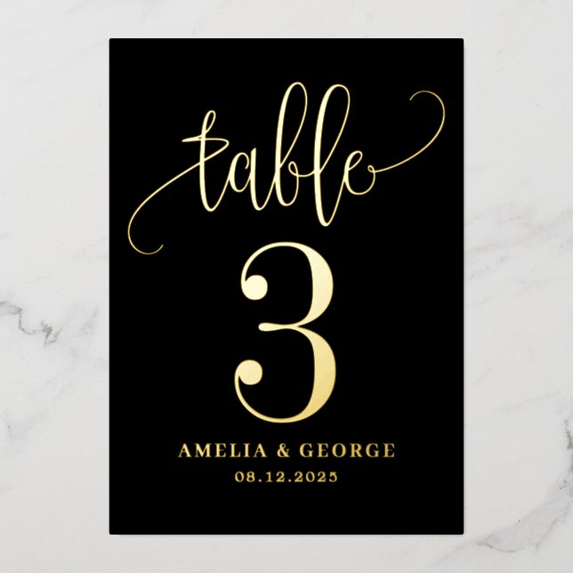 Belle Calligraphie VRAI FOILE Carte Numéro de tabl (Recto)