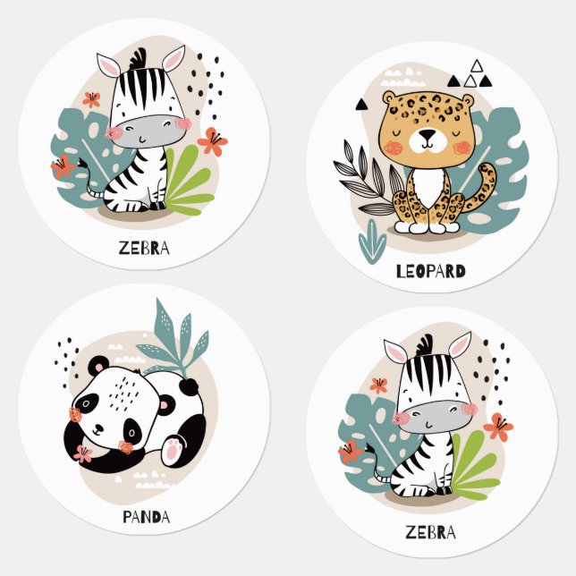 Belle caricature Animaux Étiquettes (Groupe)