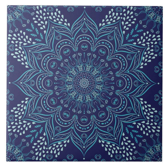 Belle carreaux de céramique mandala | bleu marine, (Devant)