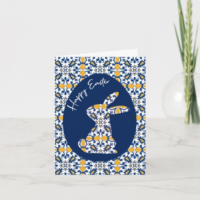 🐇 💙 💛 Belle carte Azulejos bleu et jaune (Devant)