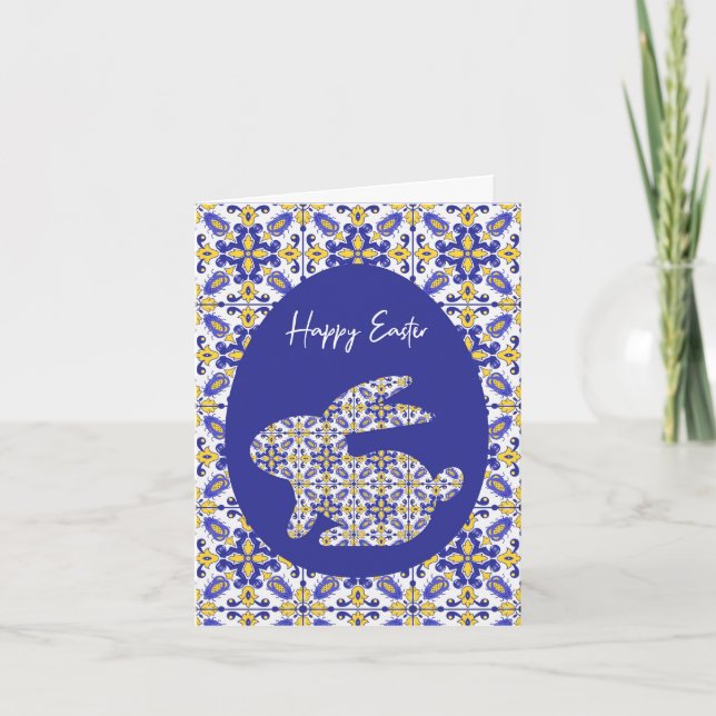 🐇 💙 💛 Belle carte Azulejos bleu et jaune (Devant)