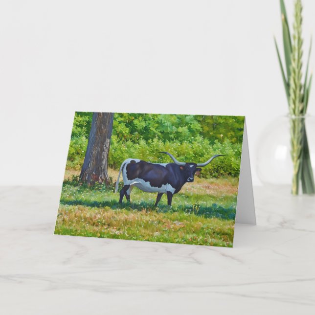 Belle carte Black Texas Longhorn Cow Art Note (Devant)