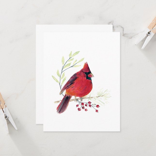Belle carte Cardinal Rouge (Beautiful Red Cardinal Watercolor Colored Pencil Blank Note Cards from Jenn Steffen Art)