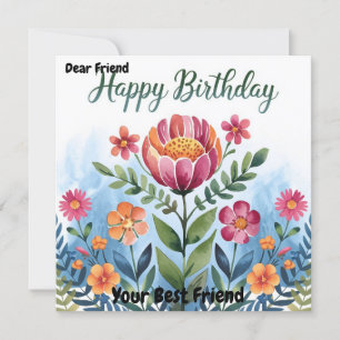 Belle carte d'anniversaire avec bouquet floral à l