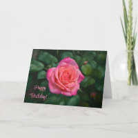 Belle carte d'anniversaire avec rose rose