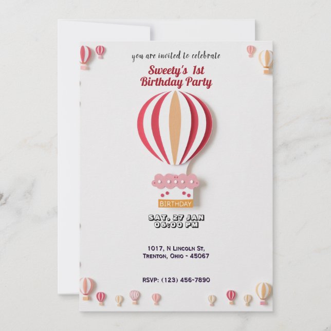 Belle carte d'anniversaire de ballon à air chaud a (Devant)