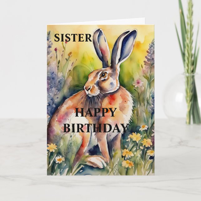 Belle carte d'anniversaire de lièvre (modifiable) (Devant)