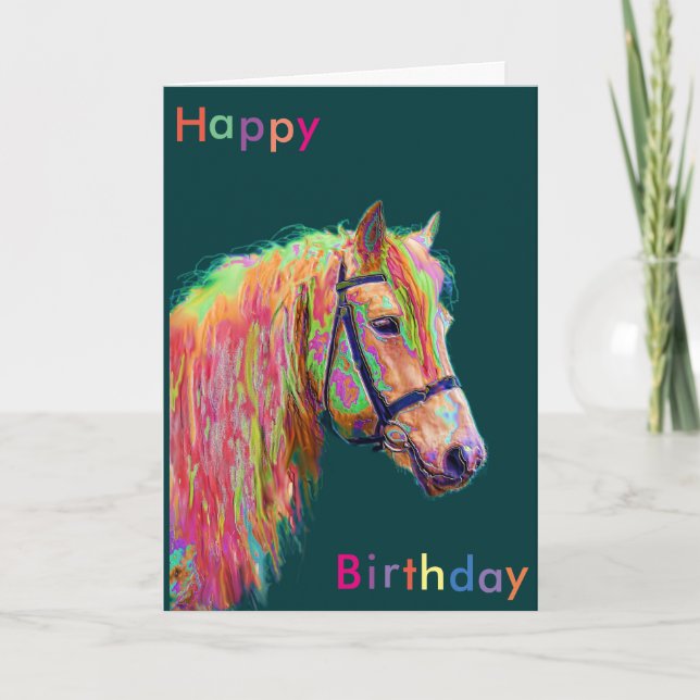 Belle carte d'anniversaire Rainbow Pony (Devant)