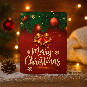 Belle carte d'attente de Noël Joyeux Rouge Or