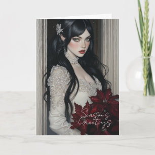 Belle carte de Dame Gothique avec des Poinsettias 