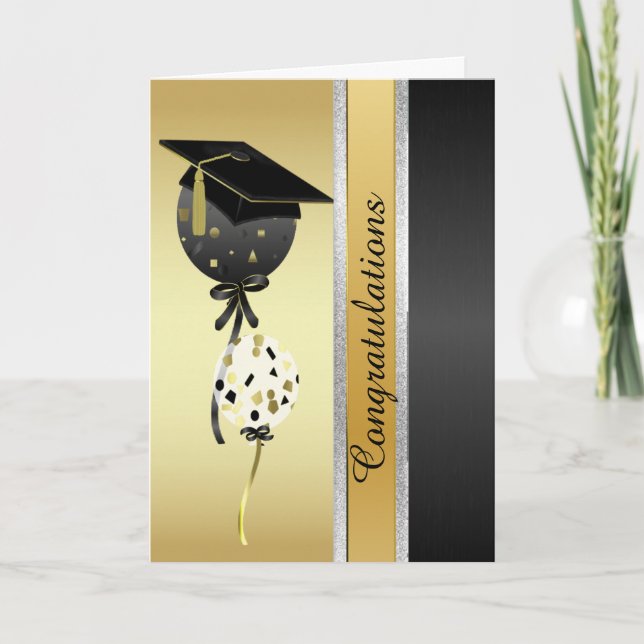 Belle carte de graduation Gold et Black Balloons (Devant)