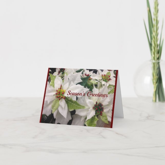 Belle carte de Noël blanche Poinsettia (Devant)