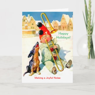 Belle carte de Noël garçon, Trombone & Dachshund