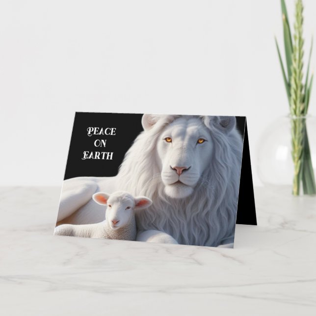 Belle carte de Noël Lion et Agneau (Devant)