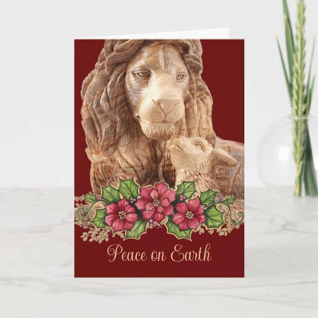 Belle carte de Noël Lion Lamb Pointsettia (Devant)